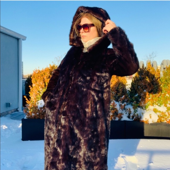 Genuine Mink Widen Bottom A-line Hooded Long Fur Coat EU 44 - Picture 11 of 16